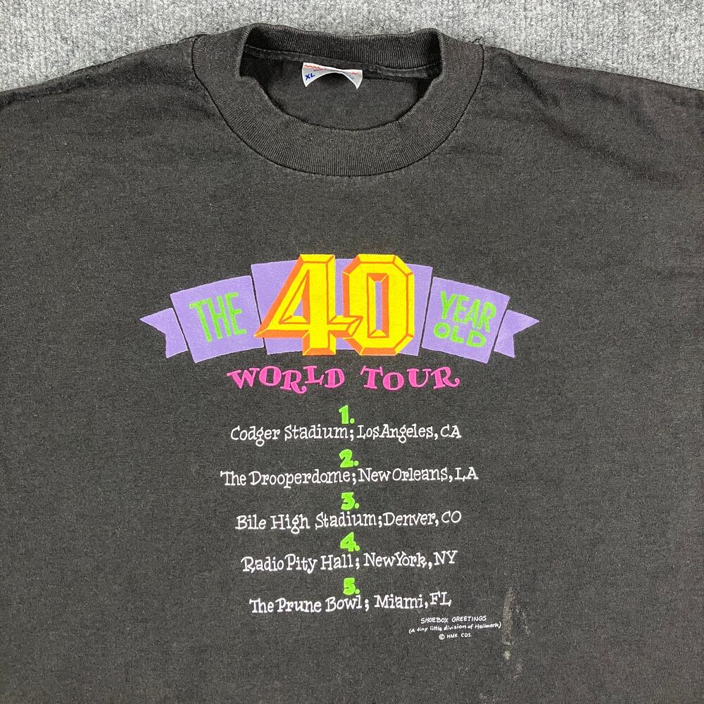 Shoebox Greetings T-Shirt Mens XL Black Funny 40 Year Old World Tour Graphic Tee